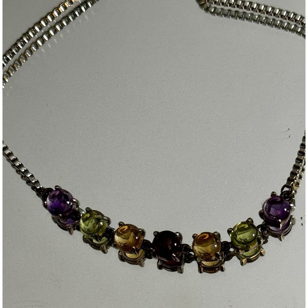 Multi Gemstone Sterling Silver Slider Bracelet Amethyst Garnet Citrine Peridot